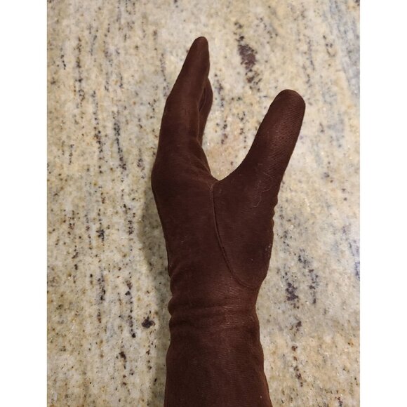 Vintage Women's Plus Size XL/XXL Brown Rayon Formal 11" Gloves Stitching Detail - Picture 12 of 16
